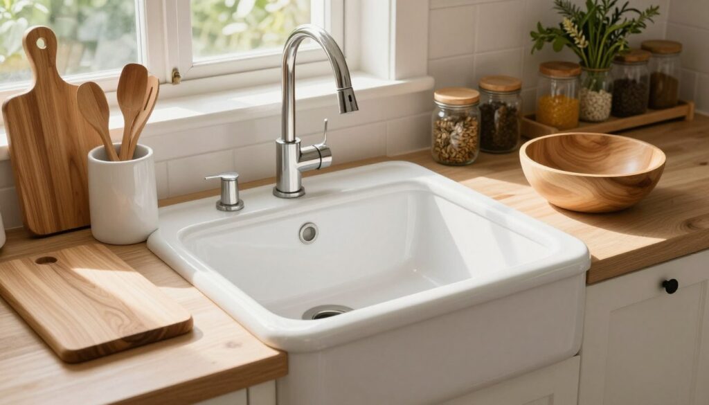 farmhouse sink and white oak essentials